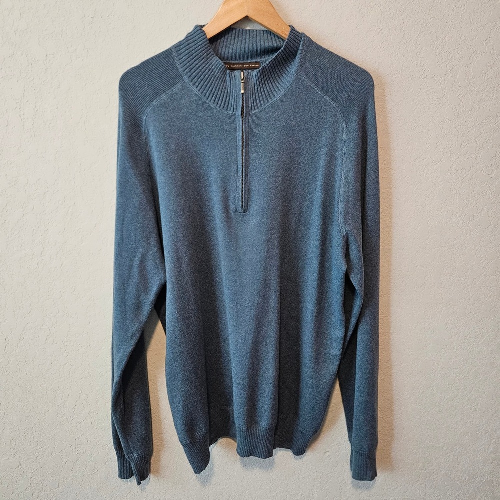 Merona Mens XL Blue Cotton Cashmere Blend Quarter Zip Pullover Sweater Work